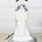 White Off-Shoulder Collars Nails Beads Diamond Maxi Dress Flowering Girl