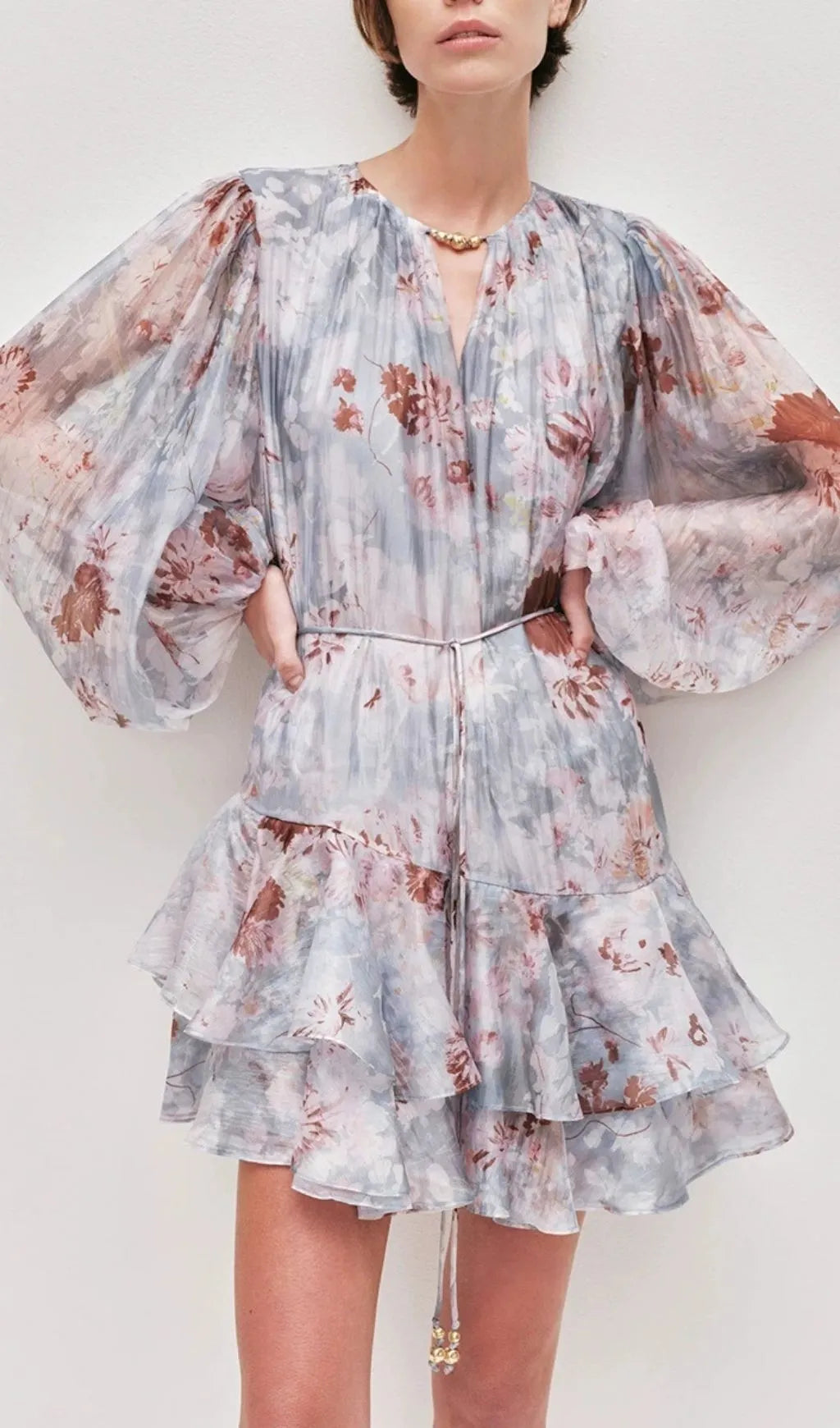 Madigan Printed Long Sleeve Mini Dress Flowering Girl