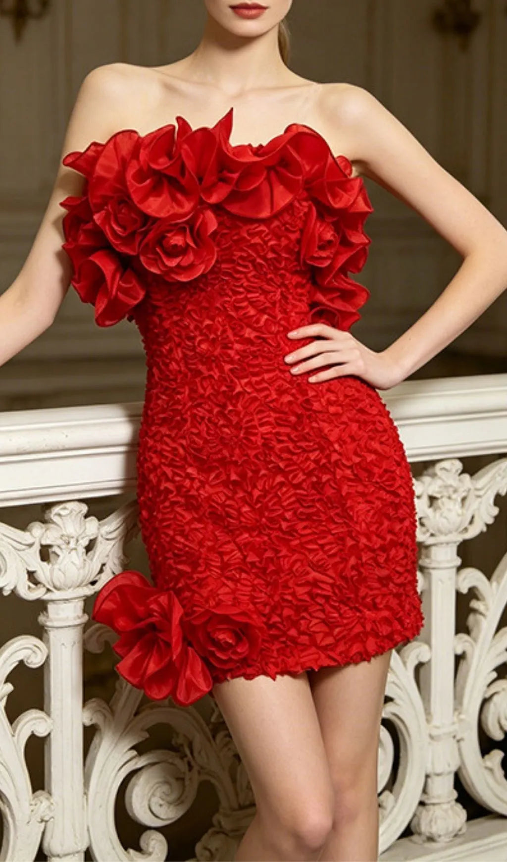 Fyndoric Strapless Flower Mini Dress Flowering Girl