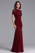 Burgundy Mesh Mermaid Evening Gown Flowering Girl