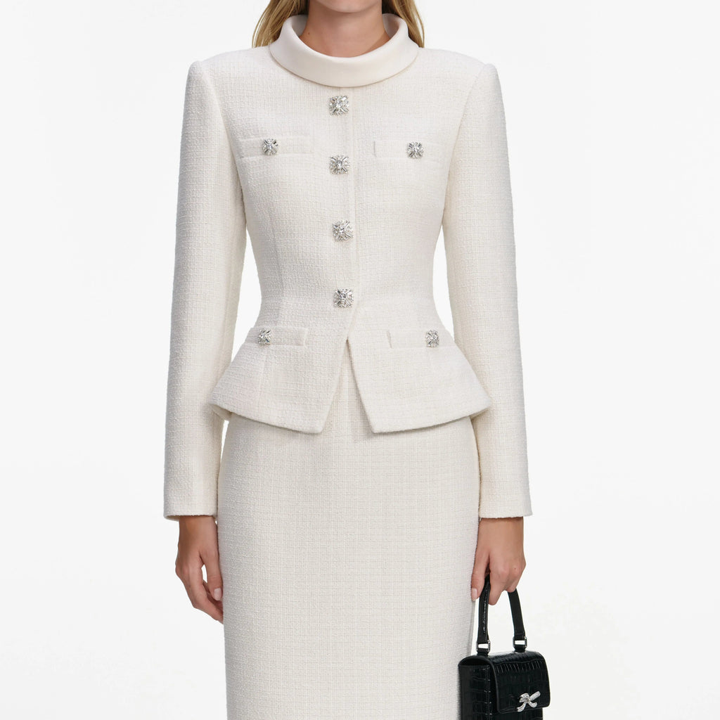Michaelia Cream Boucle Tailored Midi Dress Set Flowering Girl