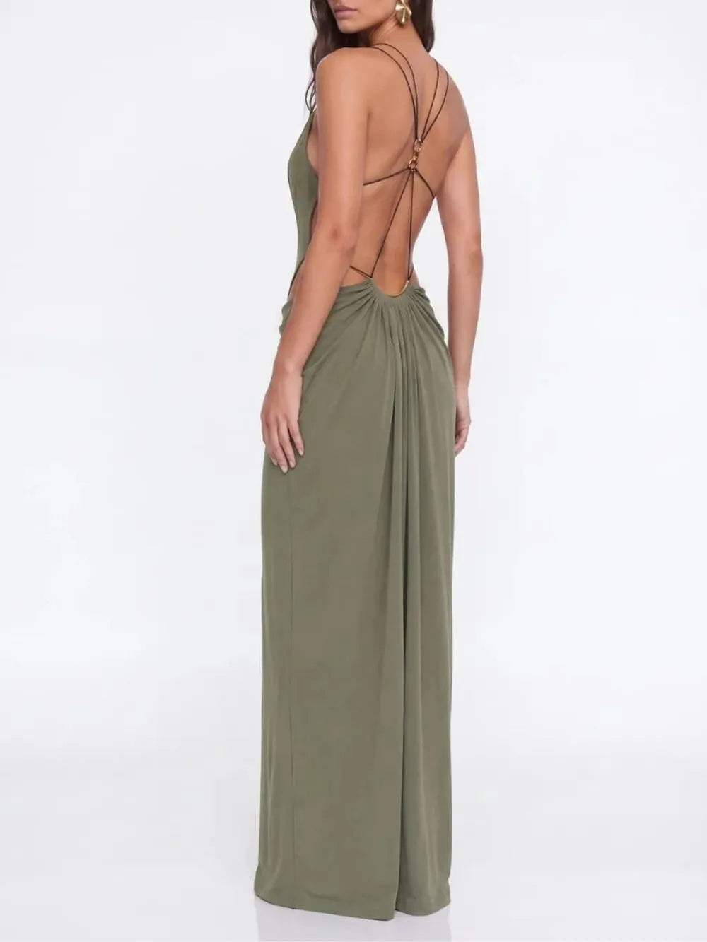 Lorysa Backless Cutout Maxi Dress In Matcha Flowering Girl