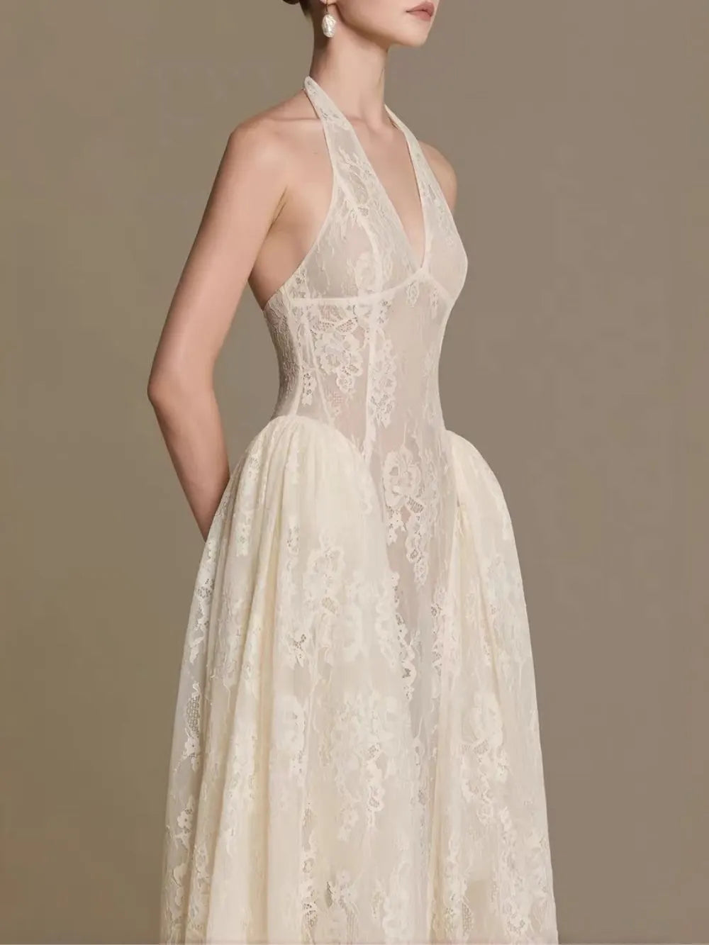 Falenor V Neck Lace Maxi Dress Flowering Girl