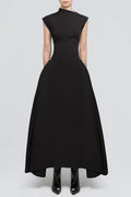 Eorkone Symmetric Drapes Flared Midi Dress - Black Flowering Girl