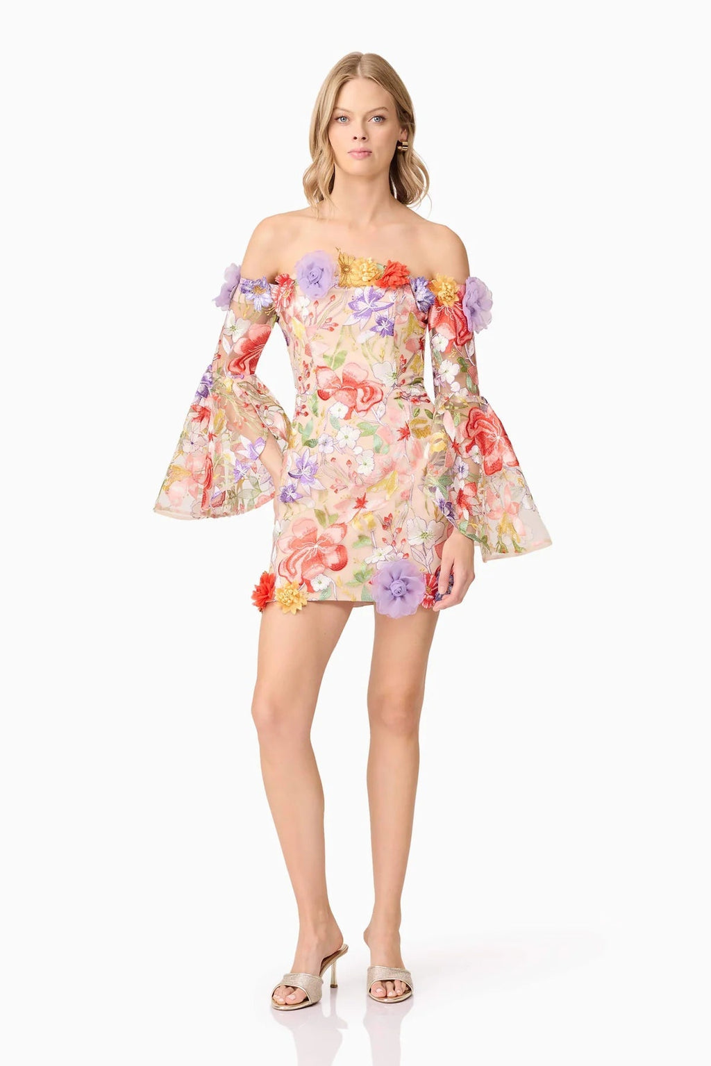 Tabitha Multicolor Off Shoulder Mini Dress In Floral Flowering Girl