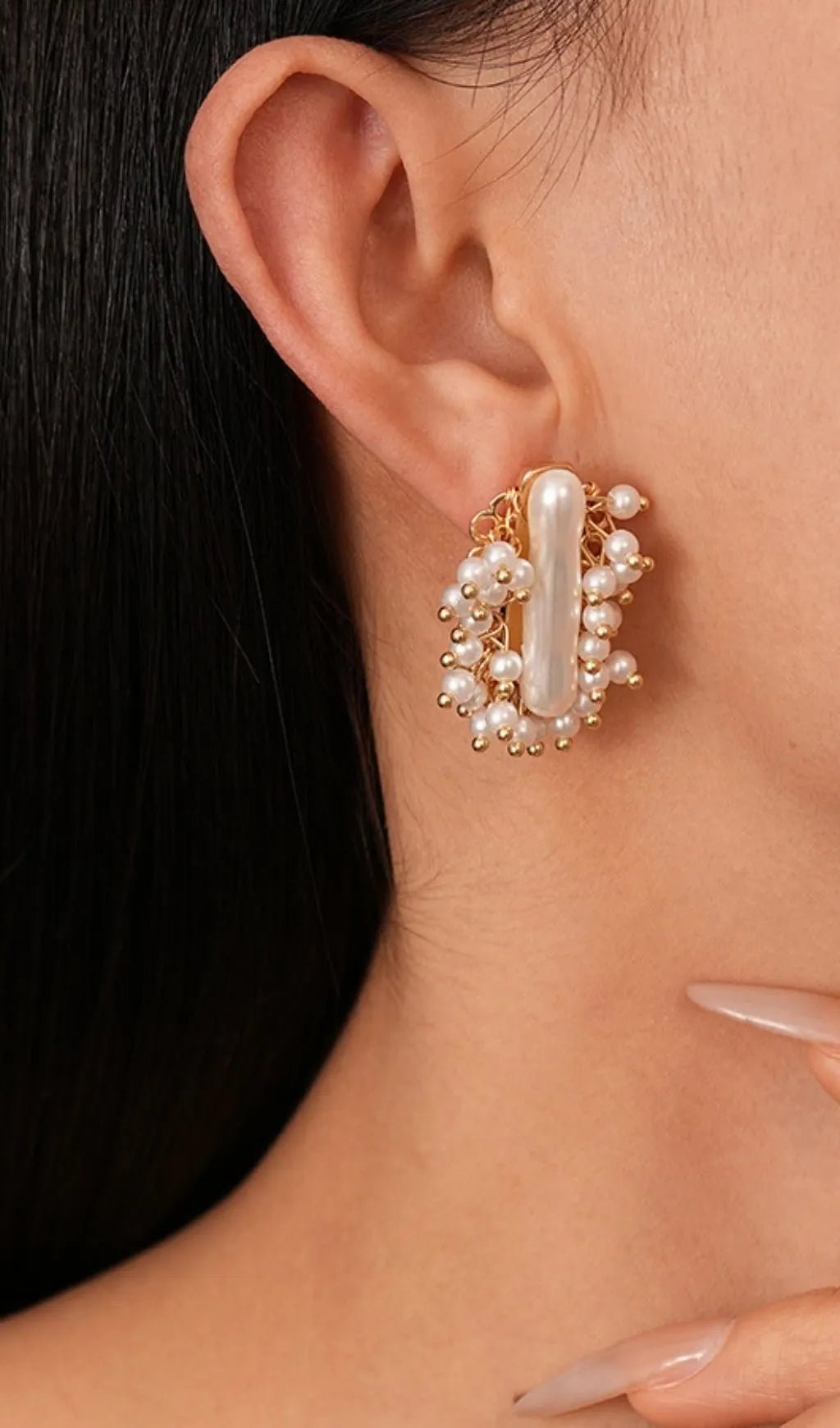 Imitation Pearl Cluster Earrings Flowering Girl