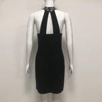 Nelly Pearl Rhinestone Halter Mini Dress In Black Flowering Girl