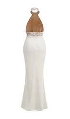 Halina White Halter Lace Maxi Dress Flowering Girl