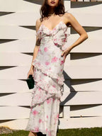 Floral Ruffle Tiered Maxi Dress - Pink & Ivory Flowering Girl