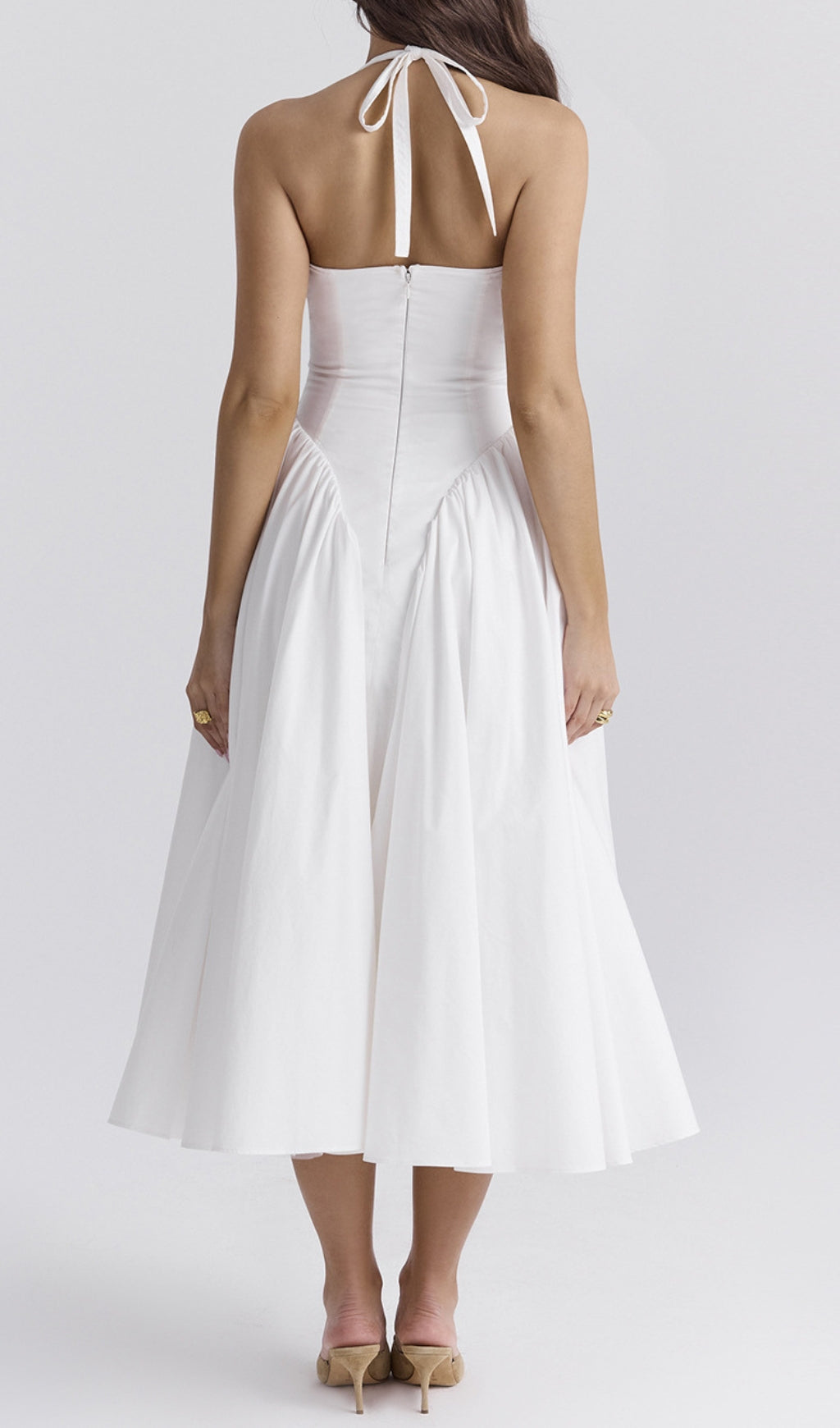 Dierdra White Halter Midi Dress Flowering Girl