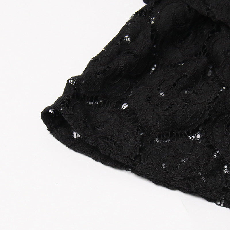 Vanessa Long Sleeves Layered Lace Mini Dress In Black Flowering Girl