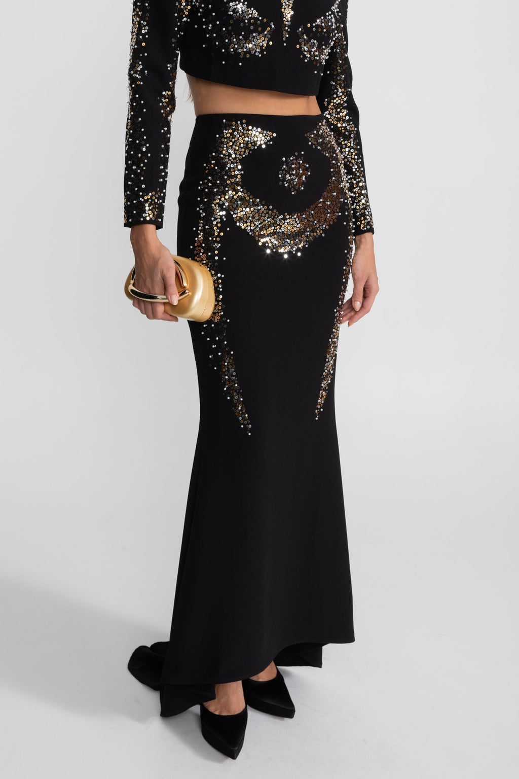 Rosalind Embellished Co-Ord Set with Silver and Gold Sequin Detailing - Black Flowering Girl