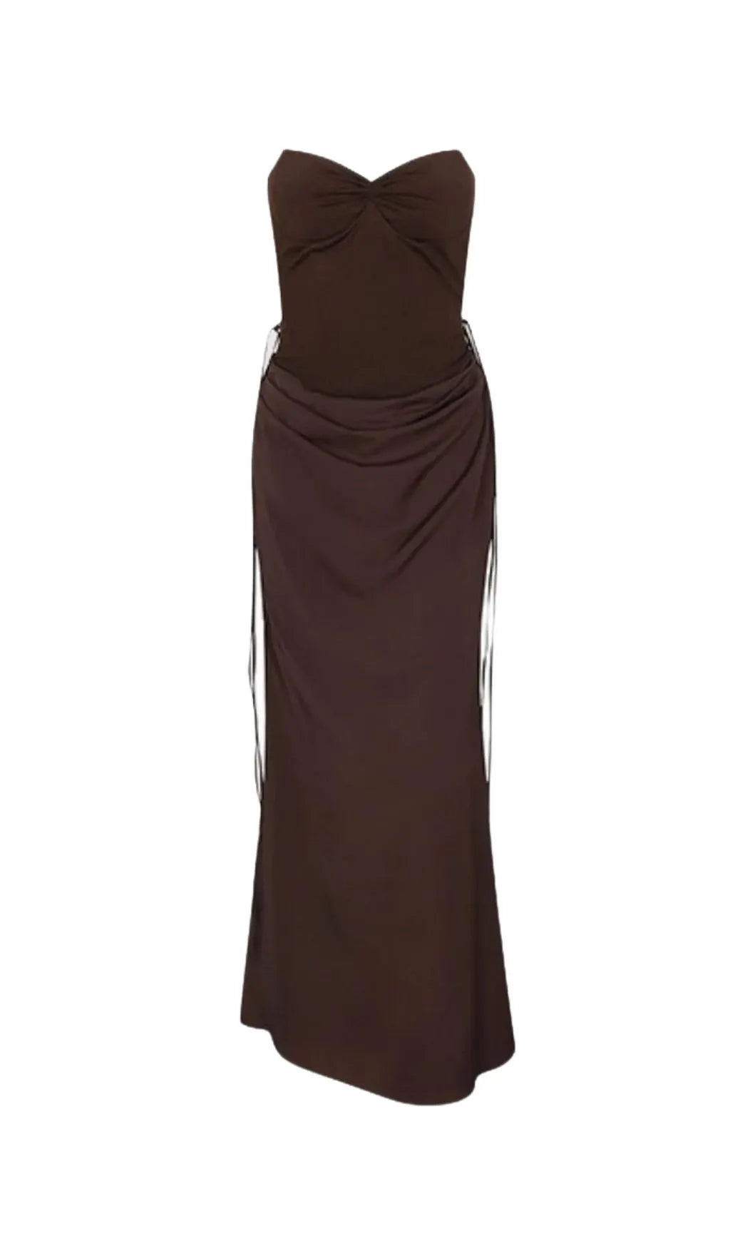 Beatrix Strapless Corset Satin Maxi Dress - Brown Flowering Girl