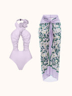 Cally Halterneck Swimwear Two Piece Set In Lilac Flowering Girl