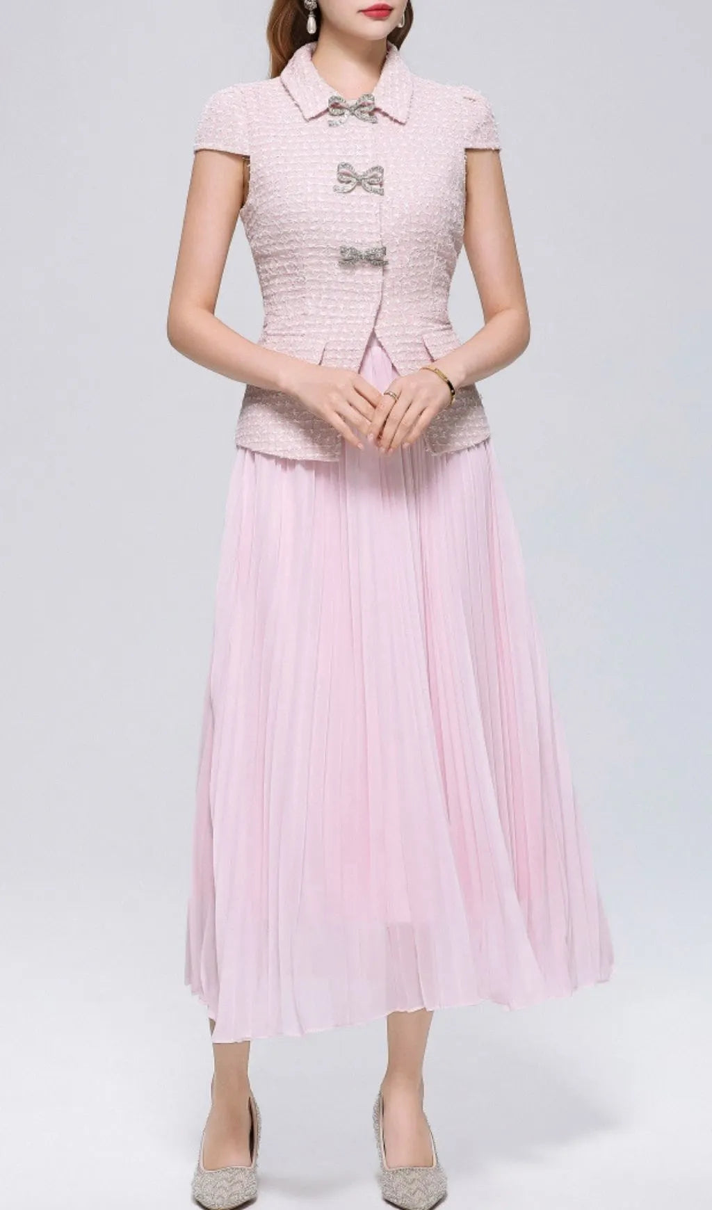 Larya Pink Bow Two-Piece Set Flowering Girl