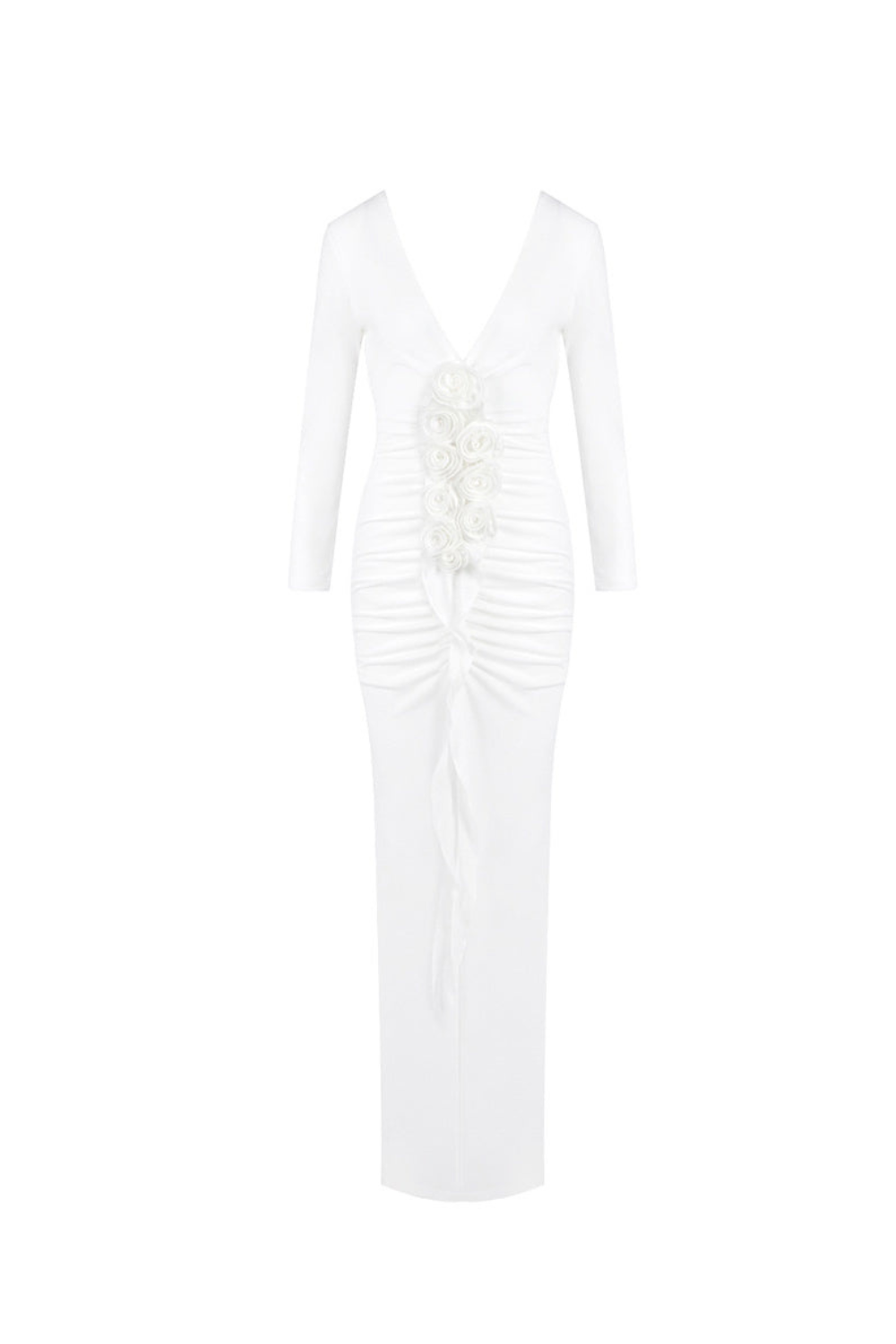 elsa V Neck Flower Ruched maxi Dress in white Flowering Girl