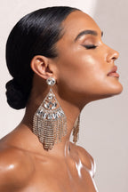 Gold Statement Crystal Drop Tassel Earrings Flowering Girl