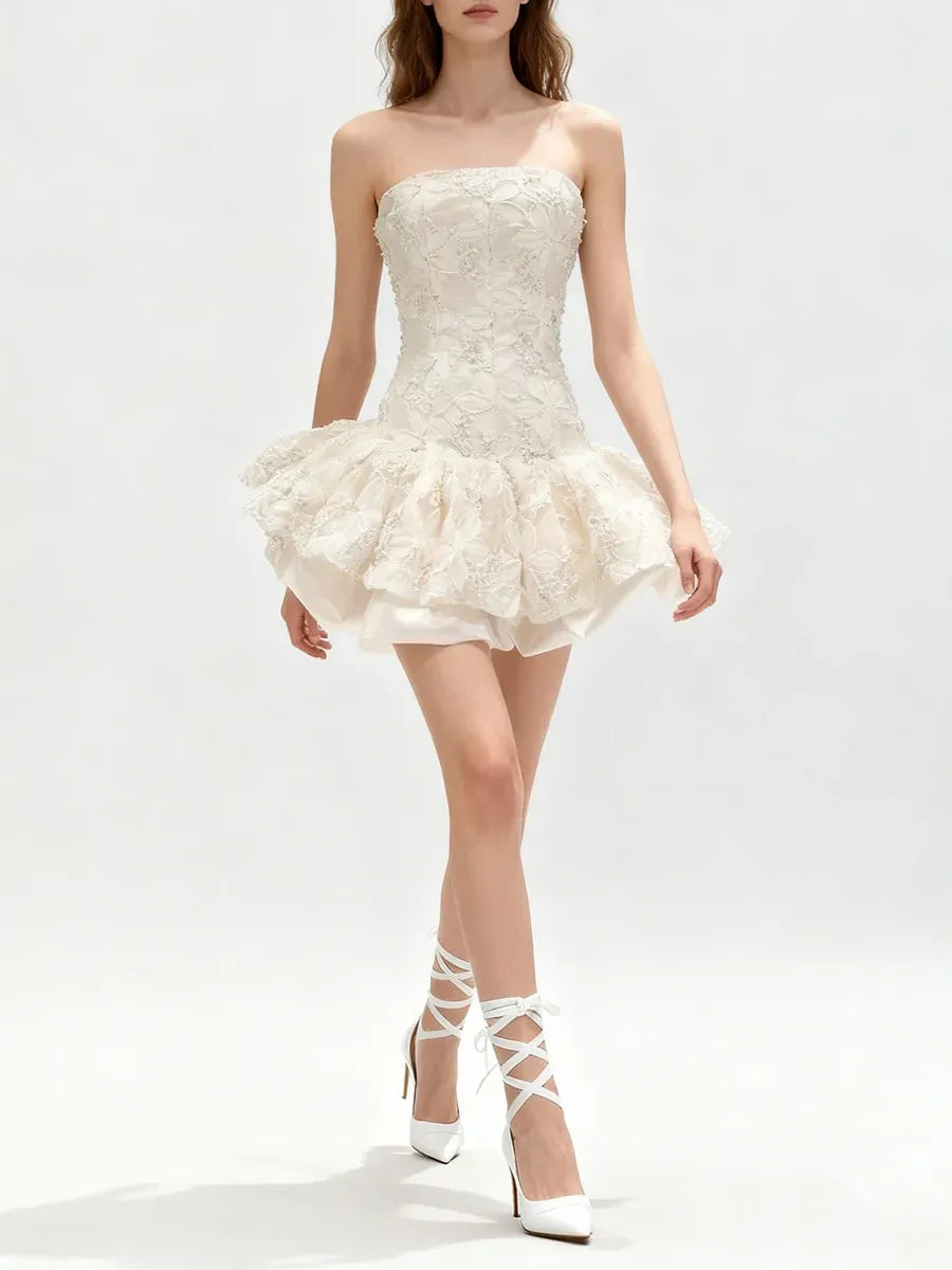 Katherine Embroidered Lace Ruffle Mini Dress In Pink Flowering Girl