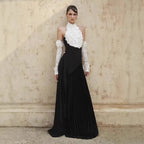 Jenny Halter-Neck 3d Flower Embroidery Backless Maxi Dress - Black Flowering Girl