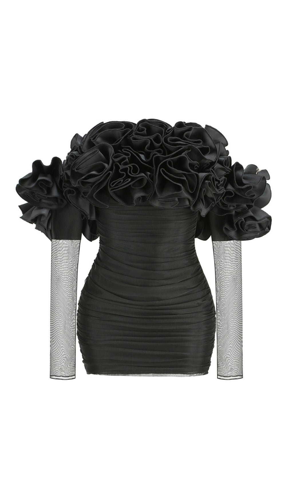 Bard Black Long Sleeve Flower Mini Dress Flowering Girl