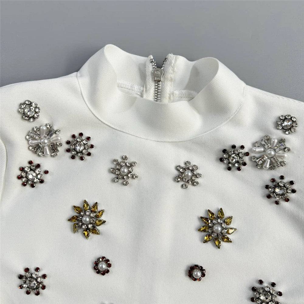 Guerra White Beaded Long Sleeve Two-Piece Set Flowering Girl