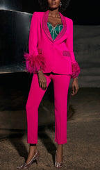 Rhinestone Feather Blazer In Pink Flowering Girl