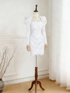 Lace Puff-Sleeve Mini Dress Flowering Girl