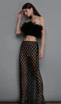 Feather Sequin Two Piece Set In Black Flowering Girl