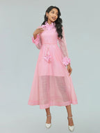 vicky flower embellished lace midi dress in pink Flowering Girl
