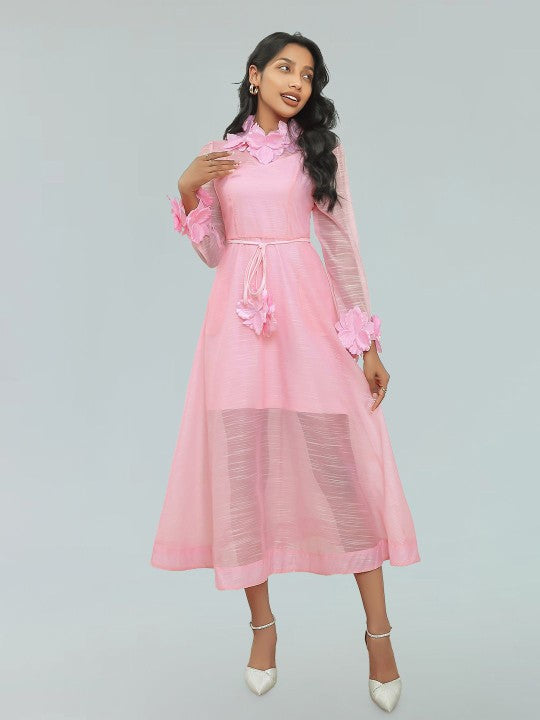 vicky flower embellished lace midi dress in pink Flowering Girl