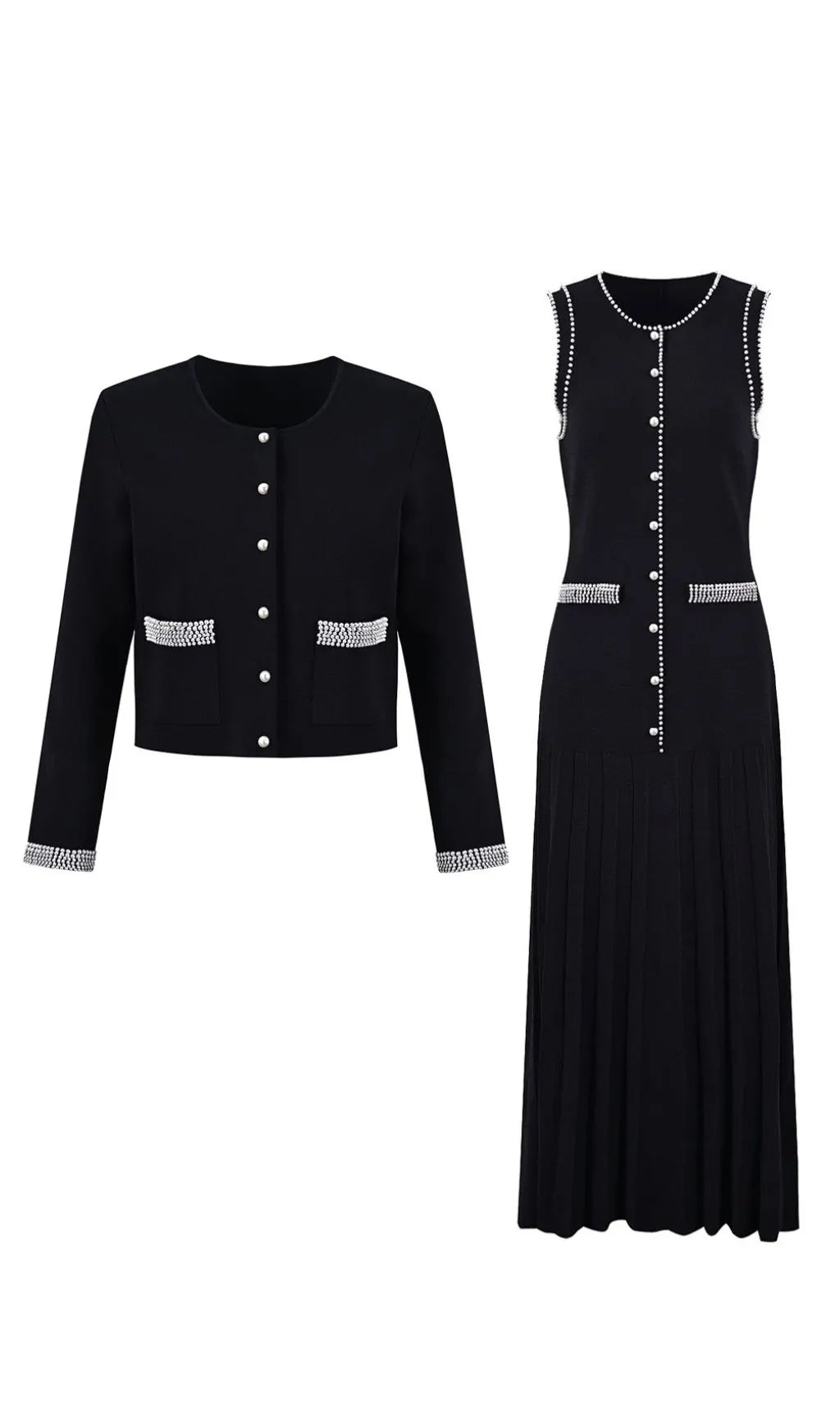 Fatin Black Knit Beaded Cardigan & Midi Dress Flowering Girl
