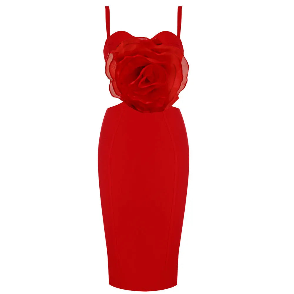 Jacey Mesh Flower Bandage Midi Dress Flowering Girl