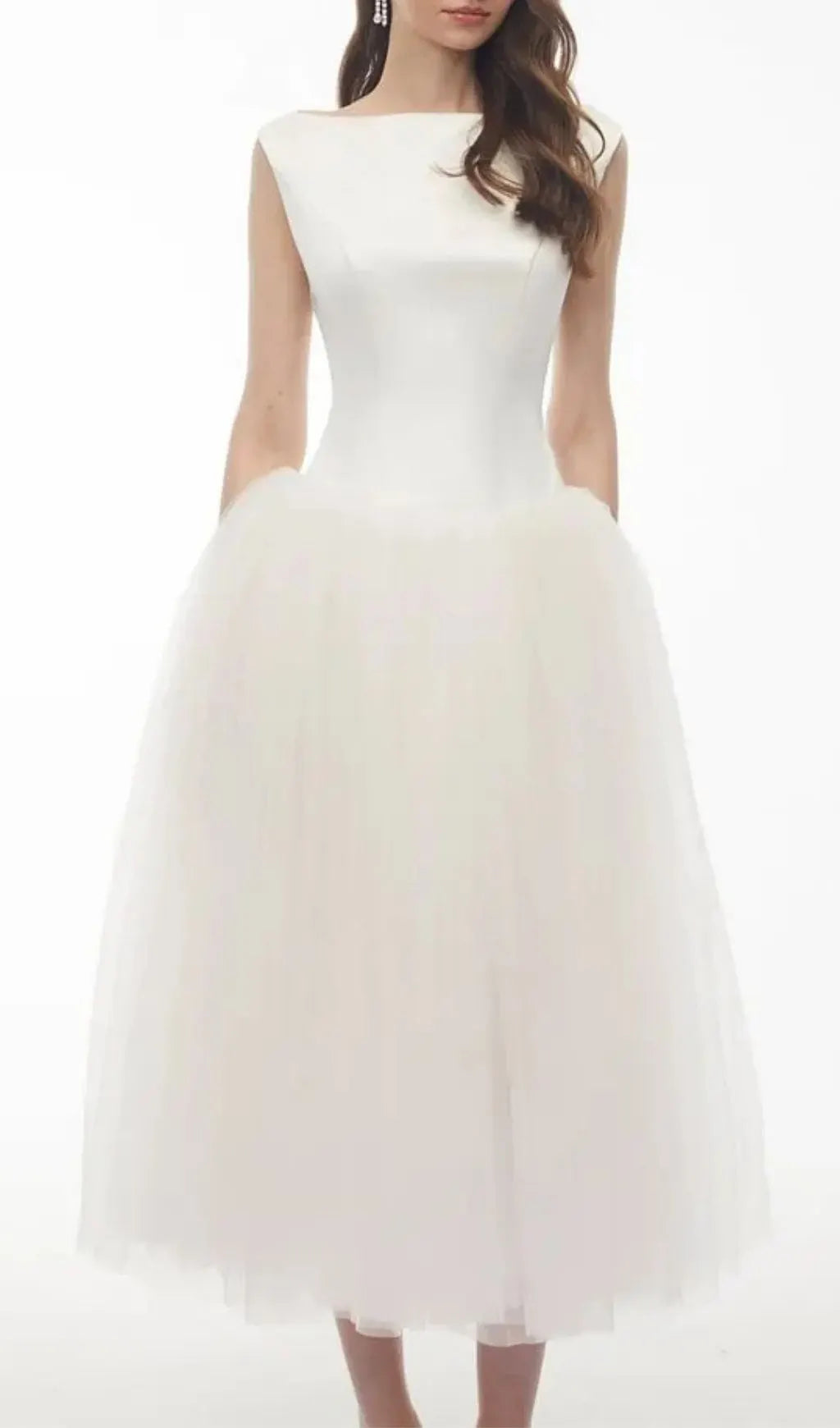 Salma White Pleated Flared Midi Dress Flowering Girl