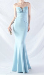 Chrina Blue Strapless Ruched Maxi Dress Flowering Girl