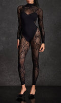 Hyetala High Neck Lace Cutout Jumpsuit Flowering Girl