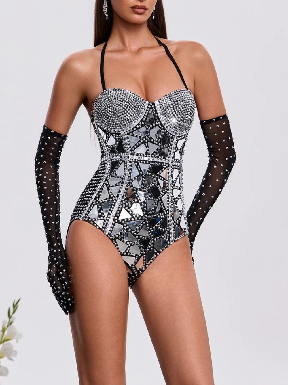 Nardex Rhinestone Sequin Bodysuit Flowering Girl
