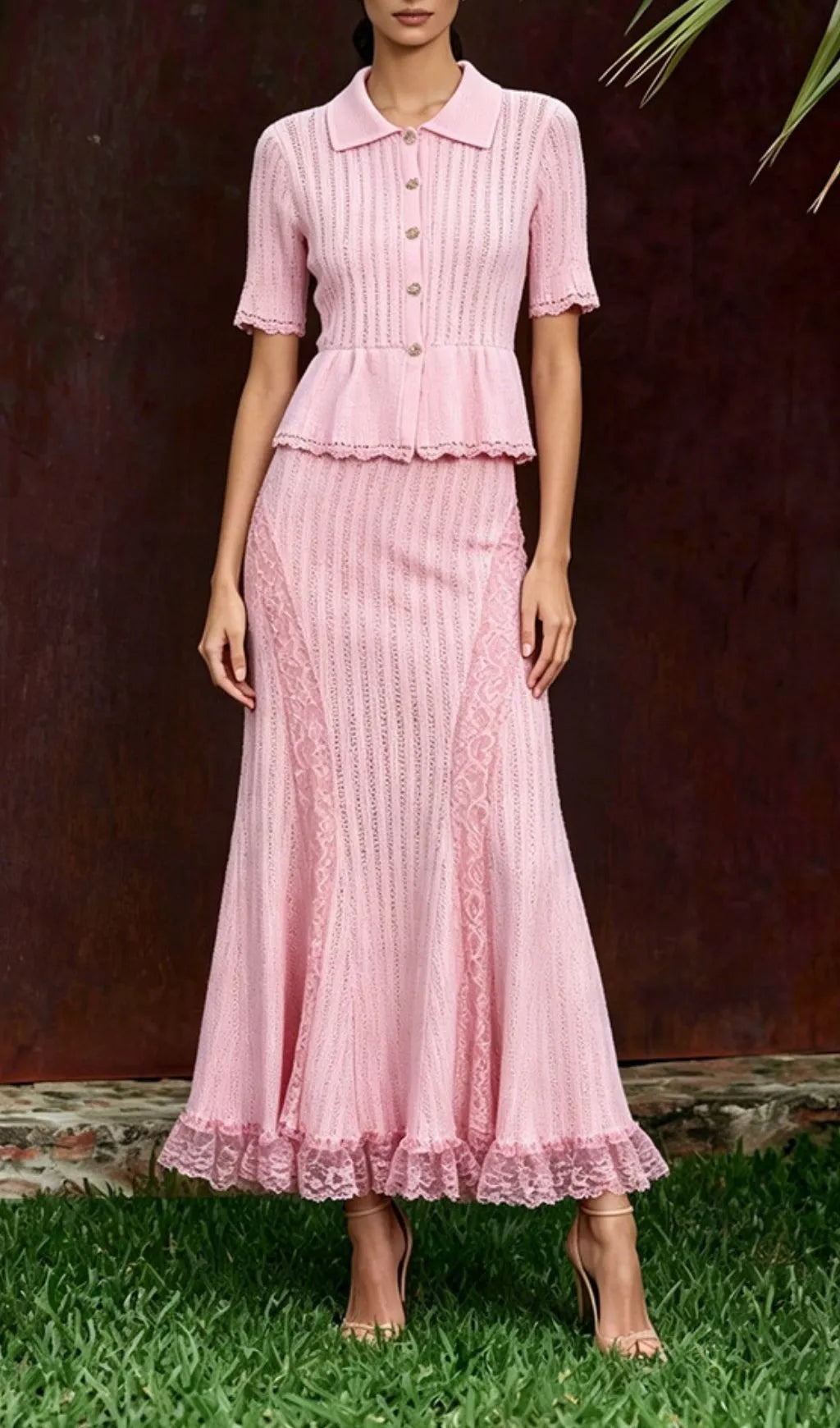 Mabli Knit Lace Trim Two-Piece Set Flowering Girl