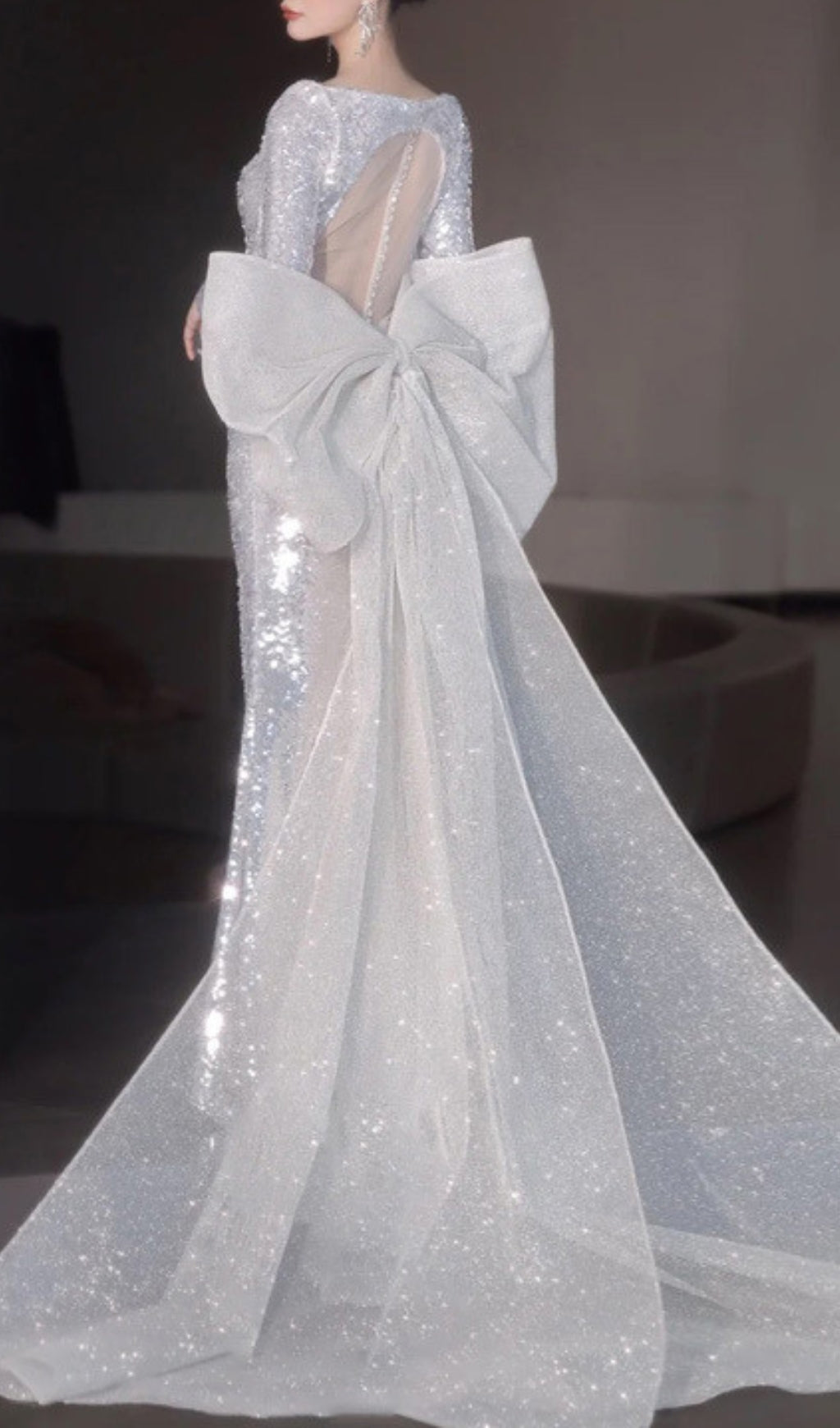 Cyma Sequin Long Sleeve Bow Maxi Dress Flowering Girl