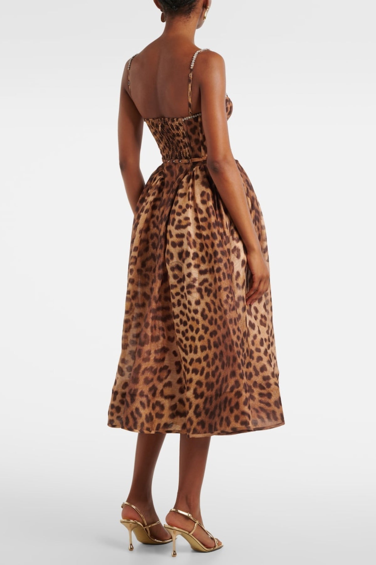 Alainy Leopard Crystal Belted Midi Dress Flowering Girl