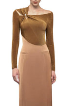 Samaro Asymmetric Cutout Panel Midi Dress - Brown Flowering Girl