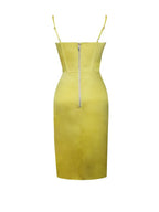 Lemon Yellow Pleated Satin Mini Dress Flowering Girl
