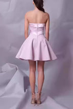 Bow Strapless Mini Dress In Pink Flowering Girl