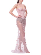 Belvire Strapless Flower Rhinestone Maxi Dress Flowering Girl