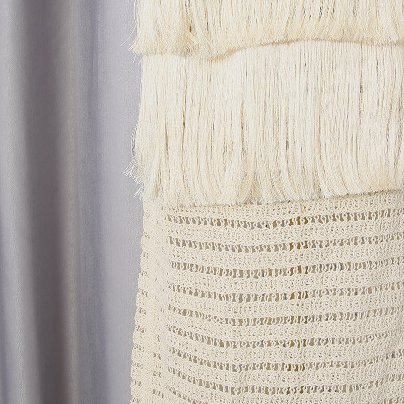 Cream Crochet Knit Column Dress Flowering Girl