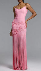 Koa Pink Strapless Flower Tassel Bandage Maxi Dress Flowering Girl