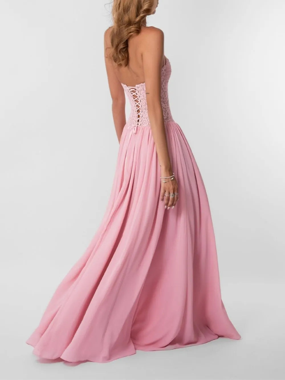 Masaaki Pink Halter Lace Maxi Dress Flowering Girl