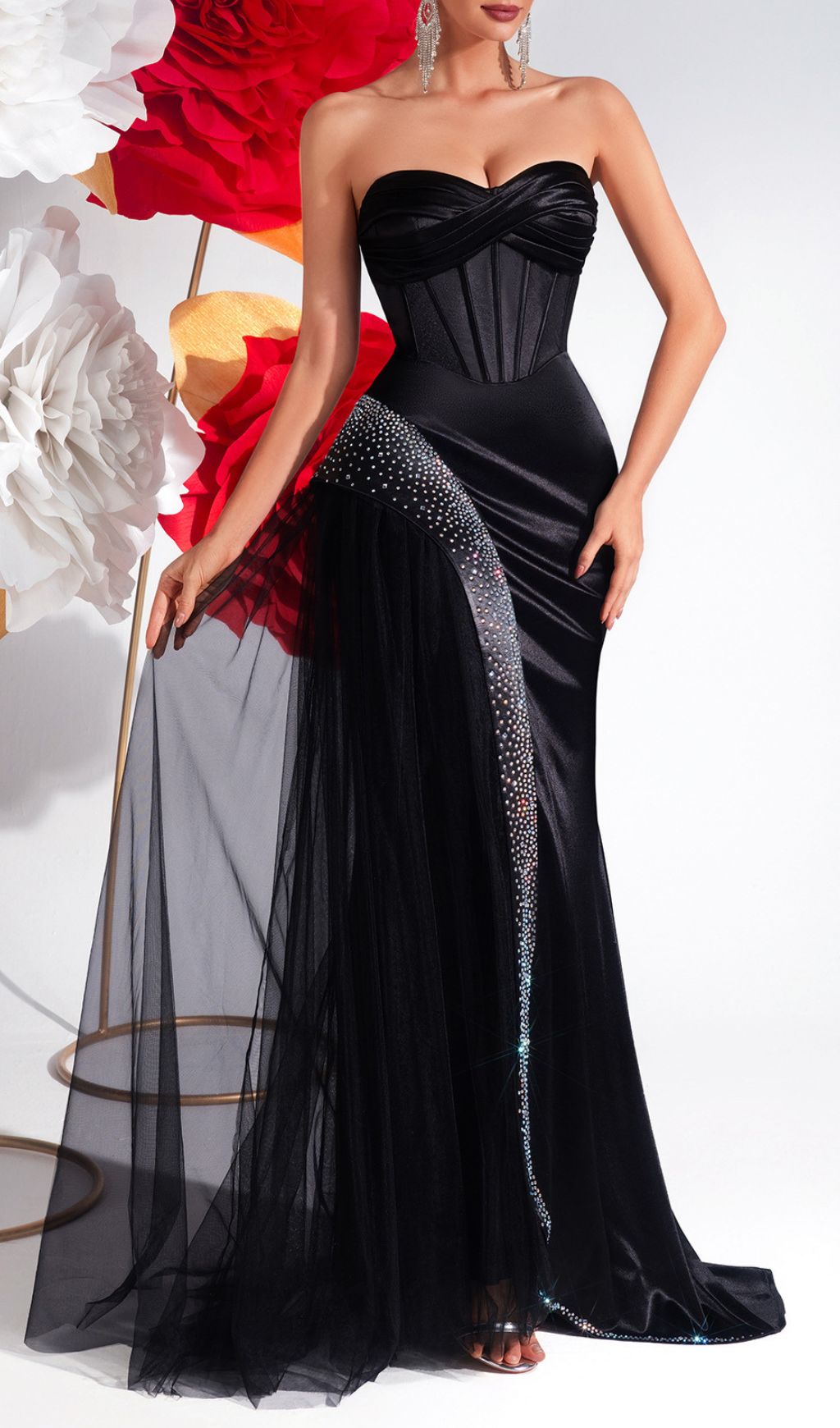 Kaiha Black Strapless Corset Maxi Dress Flowering Girl