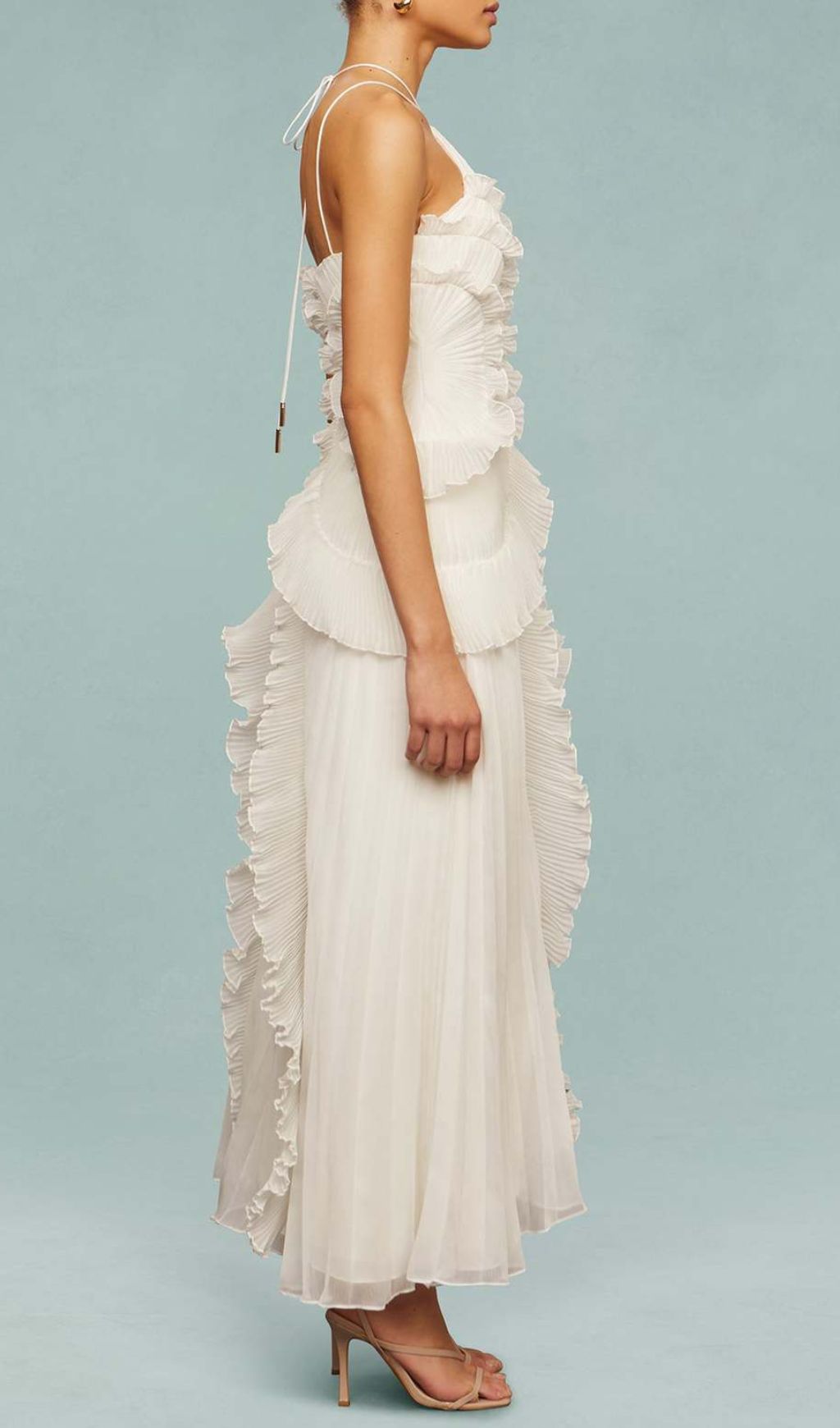 Finneas White Halter Pleated Maxi Dress Flowering Girl