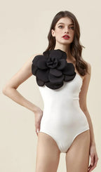 Annew White Exaggerated 3D Flower Swimsuit Flowering Girl