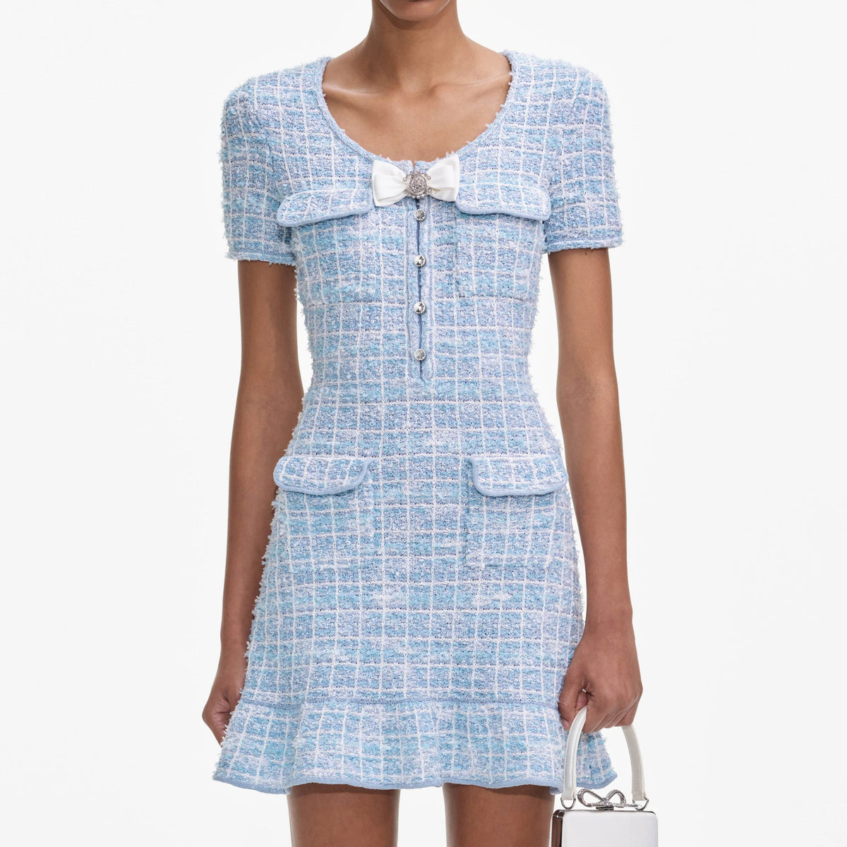 Blue Check Knit Mini Dress Flowering Girl